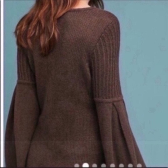 NWT Anthro Moth Bingham Bell Sleeve Chocolate Cashmere & Wool Sweater - Picture 2 of 7